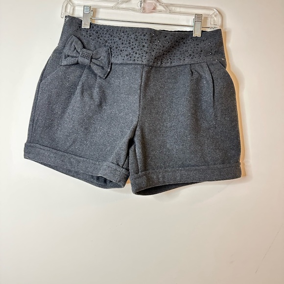 High Waist Gray Tailored with a sequinned bow Shorts - Picture 2 of 7
